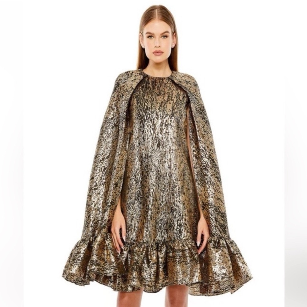 Mac Duggal Metallic Textured Dress- Gold - Picture 2 of 9